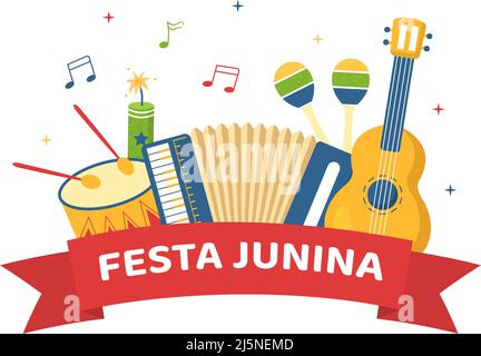 Festa Junina ou Sao Joao Celebration Cartoon Illustration rendue très animée par le chant, danse Samba et jouer aux Jeux traditionnels viennent du Brésil Illustration de Vecteur