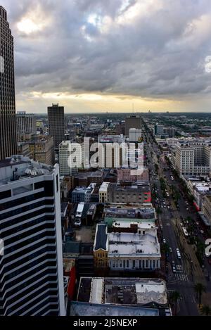Vue aérienne de Canal Street, la Nouvelle-Orléans, Louisiane. Banque D'Images