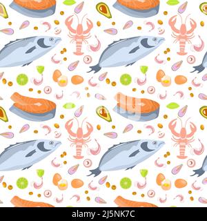 Cuisine et motif de fruits de mer sans coutures Illustration de Vecteur