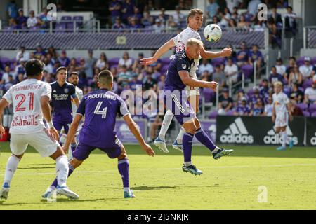 Orlando, FL : lors d'un match MLS, le mercredi 20 avril 2022, au stade Exploria. Les Red Bulls ont mené Orlando City 1-0 à la moitié. (Kim Hukari/image de Banque D'Images