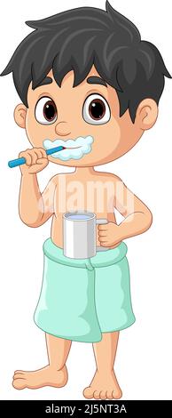 Cute little boy se brosser les dents Illustration de Vecteur