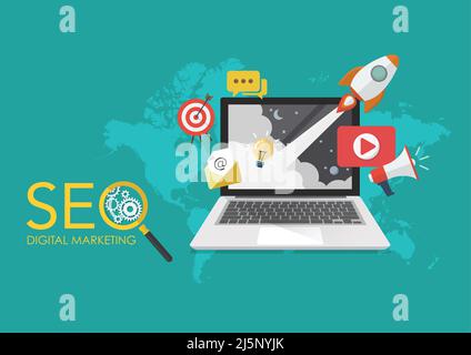 SEO optimisation marketing. Logo SEO avec loupe. Illustration vectorielle Illustration de Vecteur