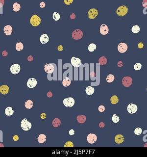 Joli motif à pois sans couture vectoriel sur le fond. Formes de points roses, jaunes et blancs texturés au hasard sur fond bleu. Confettis denses en forme de cercle Illustration de Vecteur