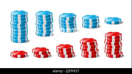 Piles de jetons. Éléments ronds en plastique réalistes. Augmentation progressive des mises de jeu. Jetons de casino. Pièces de jeu de roulette. Loisirs risqués. Vecteur Illustration de Vecteur