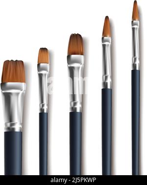 3d icône réaliste. Pinceaux d'art pour la peinture de différentes tailles. Illustration de Vecteur