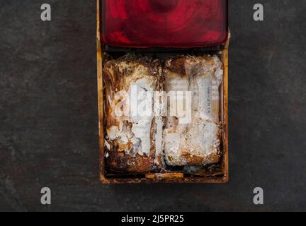 Corrosion des piles alcalines. Problème d'environnement / recyclage / mise au rebut sûre. Technologie de batterie. Stockage de l'alimentation électrique. Banque D'Images