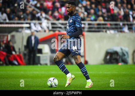 Gerson de Marseille lors du championnat français Ligue 1 de football entre le Stade de Reims et l'Olympique de Marseille le 24 avril 2022 au stade Auguste Delaune de Reims, France - photo: Matthieu Mirville/DPPI/LiveMedia Banque D'Images