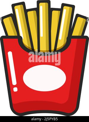 vecteur . Logo, publicité et menu de l'élément de design. Pommes de terre frites dans une boîte en carton. Illustration de Vecteur