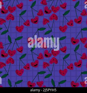 Motif de cerise sans couture aux fruits d'été pour les tissus et les textiles, l'emballage et les cadeaux, les cartes, le linge de maison et les enfants Banque D'Images
