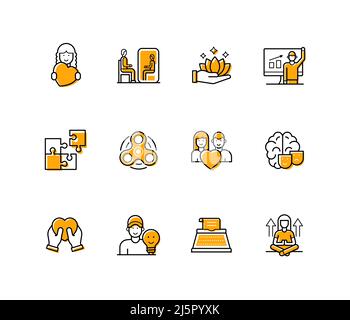 Santé mentale - jeu d'icônes de style de conception de ligne moderne Illustration de Vecteur