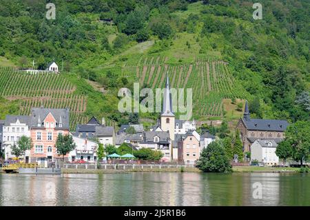 Village viticole d'Alf, Mosel River, Mosel Valley, Allemagne Banque D'Images