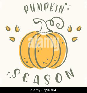Ambiance d'automne. Doodle de citrouille et de graines Illustration de Vecteur