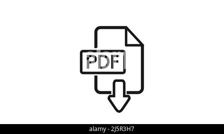 Icône de téléchargement PDF. Illustration noire et blanche isolée vectorielle d'un signe PDF à télécharger Illustration de Vecteur