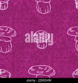 Motif en lin sans couture en forme de champignon dessiné à la main. Champignons biologiques tons naturels sur ton design pour jeté oreiller, tissus d'ameublement. Bois rose moderne Banque D'Images