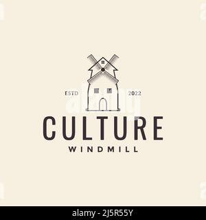 ligne culture hipster winmill logo design vecteur graphique symbole icône illustration idée créative Illustration de Vecteur