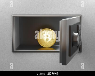 Bitcoin dans le coffre-fort. Concept d'investissement Bitcoin, fonds de pension, institutions financières et banques. 3d rendu Banque D'Images