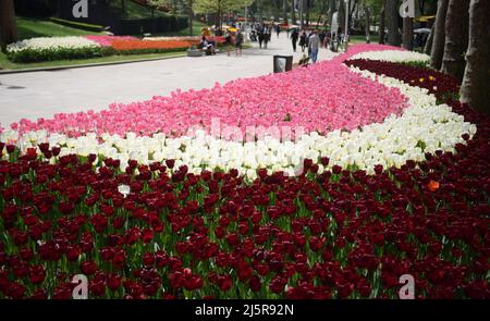 Istanbul, Turquie. 25th avril 2022. Des gens visitent le parc Gulhane, Istanbul, Turquie, le 25 avril 2022. Credit: Shadati/Xinhua/Alamy Live News Banque D'Images