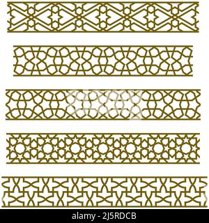 Ensemble de cinq bordures. Art islamique traditionnel. Lignes de couleur marron. Illustration de Vecteur