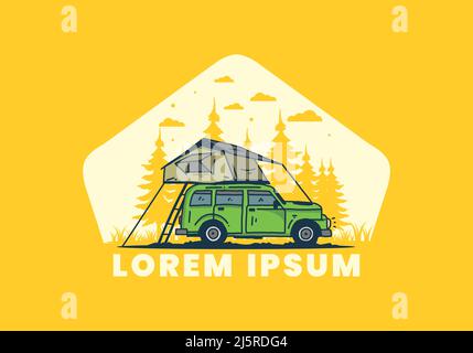 Camping sur le toit de la voiture dessin d'illustration Illustration de Vecteur