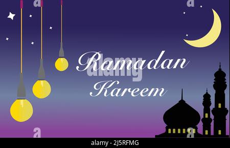 Illustration de la bannière de célébration du Ramadan Kareem islamique | bannière vectorielle, lanterne, lune et mosquée. Ramadan Kareem publicités, cartes de vœux, arrière-plans Illustration de Vecteur
