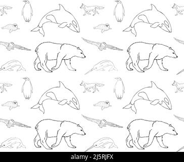 Motif vectoriel sans couture de l'enlinet dessiné à la main esquisse d'animaux polaires isolés sur fond blanc Illustration de Vecteur