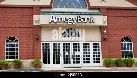 Houston, Texas États-Unis 03-25-2020: Extérieur de la succursale de la Banque Amegy du Texas à Houston, Texas. Texas Bank fondée en 1990 et une division de Zions Bancorporation. Banque D'Images