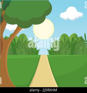 Illustration vectorielle de paysage de forêt de route d'affiche Illustration de Vecteur