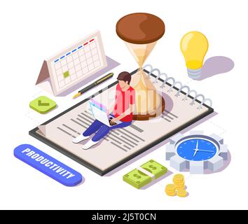 Gain de temps et de productivité, vecteur isométrique 3D Illustration de Vecteur