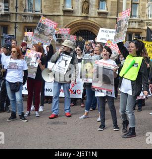 Journée mondiale des animaux dans les laboratoires, Cambridge, Royaume-Uni, 25th 2015 avril - des militants des droits des animaux protestent près de l'université de Cambridge Banque D'Images