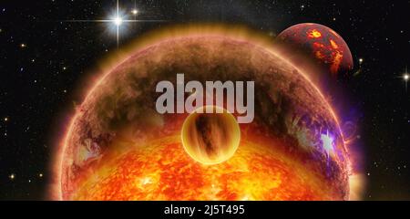 Système planétaire extraterrestre avec soleil dans l'espace, arrière-plan abstrait de science-fiction. Éléments de cette image fournis par la NASA. Banque D'Images