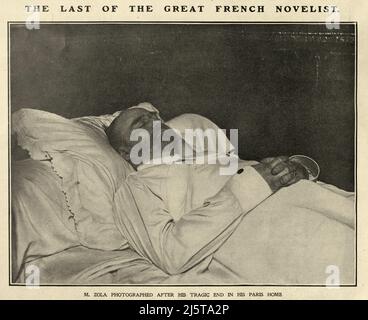 Emile Zola sur son lit de mort, 1902 ans, romancier français, journaliste, dramaturge. Zola est décédé le 29 septembre 1902 d'empoisonnement au monoxyde de carbone causé par une cheminée mal ventilée. Banque D'Images