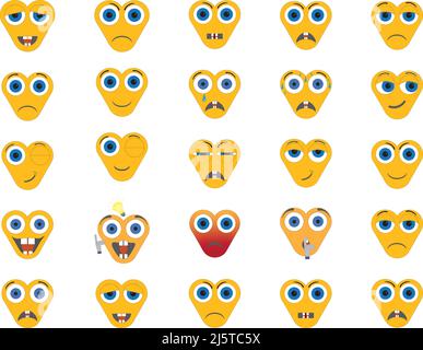 Image vectorielle d'un ensemble de visages exprimant différentes émotions. Ce sont les émoticônes. Illustration de Vecteur