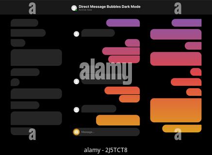 L'illustration vectorielle de différentes tailles et couleurs de dégradé dirige les bulles de message en mode sombre Illustration de Vecteur