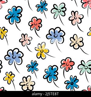 Motif sans couture de fleurs sauvages multicolores sur fond blanc Illustration de Vecteur