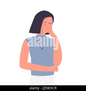 Une femme gênée regrette une illustration isolée. Tristesse et sentiment décevant, bande dessinée de mauvaise humeur Illustration de Vecteur