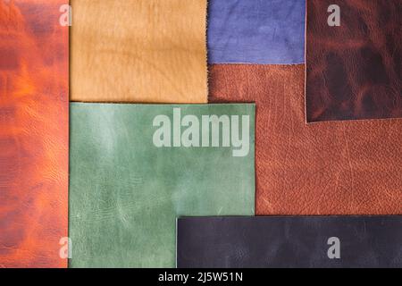 morceaux de cuir de couleur. Matières premières pour la fabrication Banque D'Images