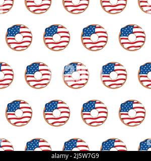 Jour de l'indépendance des États-Unis. Motif sans couture avec beignets. Contexte des fêtes pour la célébration du 4th juillet. Journée nationale de la liberté. Illustration vectorielle dans Illustration de Vecteur