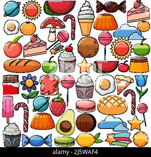 Ensemble de dessins animés de style vintage sur fond blanc Illustration de Vecteur