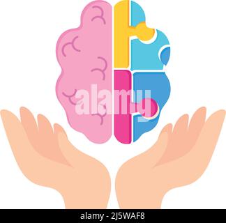 mains soulevant cerveau de puzzle Illustration de Vecteur