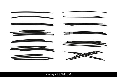 Ensemble de lignes dessinées à la main. Motif Doodle. Griffonnage avec un stylo, rayures avec un crayon. Éléments abstraits noirs pour le design. Vecteur de stock isolé sur blanc Illustration de Vecteur