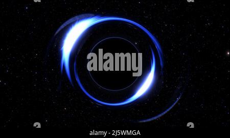 Trou noir dans l'espace, absorption de la matière. Horizon de l'événement, forte attraction gravitationnelle. Étoiles et galaxies à trous noirs ultra-massifs. 3d rendu Banque D'Images