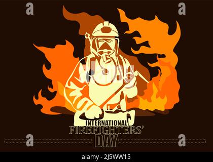 Concept de la journée internationale des pompiers. Illustration vectorielle de la silhouette d'un pompier, sous forme de bannière, d'affiche ou de modèle pour la journée internationale des pompiers Illustration de Vecteur
