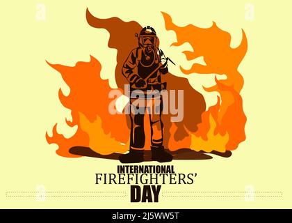 Concept de la journée internationale des pompiers. Illustration vectorielle de la silhouette d'un pompier, sous forme de bannière, d'affiche ou de modèle pour la journée internationale des pompiers Illustration de Vecteur