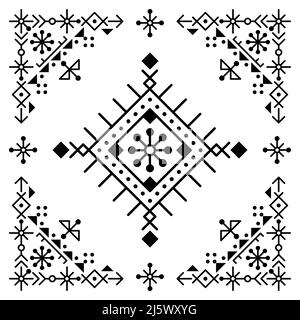 Motif carré vectoriel de ligne tribale nordique, motif géométrique dans un cadre inspiré de l'art de la rune islandaise Illustration de Vecteur