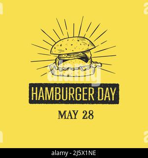 Motif vectoriel de la Journée nationale du hamburger, hamburger dessiné à la main. Style vintage, idéal pour les bannières Web, les fonds d'écran, les invitations - conception de vecteur Illustration de Vecteur