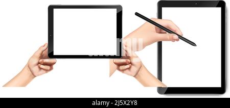 3d icône de vecteur réaliste. Isolé sur fond blanc. Modèle UI UX. Tablette avec stylet et tablette. Illustration de Vecteur