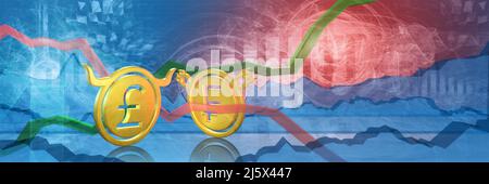 gbp haussier stoppé par chf baissier. marché des changes 3d illustration de la livre britannique à la franche suisse. monnaie représentée comme pièces d'or Banque D'Images