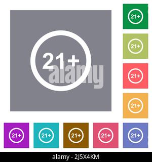 Autorisé au-dessus de 21 ans seulement des icônes plates sur les fonds carrés de couleur simple Illustration de Vecteur