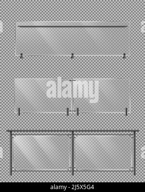 Sections de clôture en verre avec poignées en tube métallique et feuilles de plexiglas transparentes pour escaliers de maison, balcon ou terrasse de bâtiment, fen bord de route Illustration de Vecteur