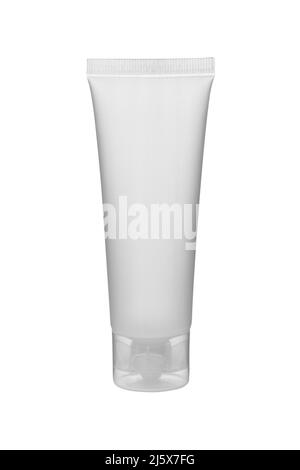 Tube en plastique blanc brillant pour la médecine ou les cosmétiques - crème, gel, soins de la peau, dentifrice. Emballage réaliste avec couvercle à rabat isolé sur blanc Banque D'Images